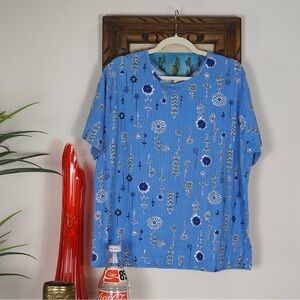 Vintage 90s Bobbie Brooks floral blue graphic flower see shirt 22/24